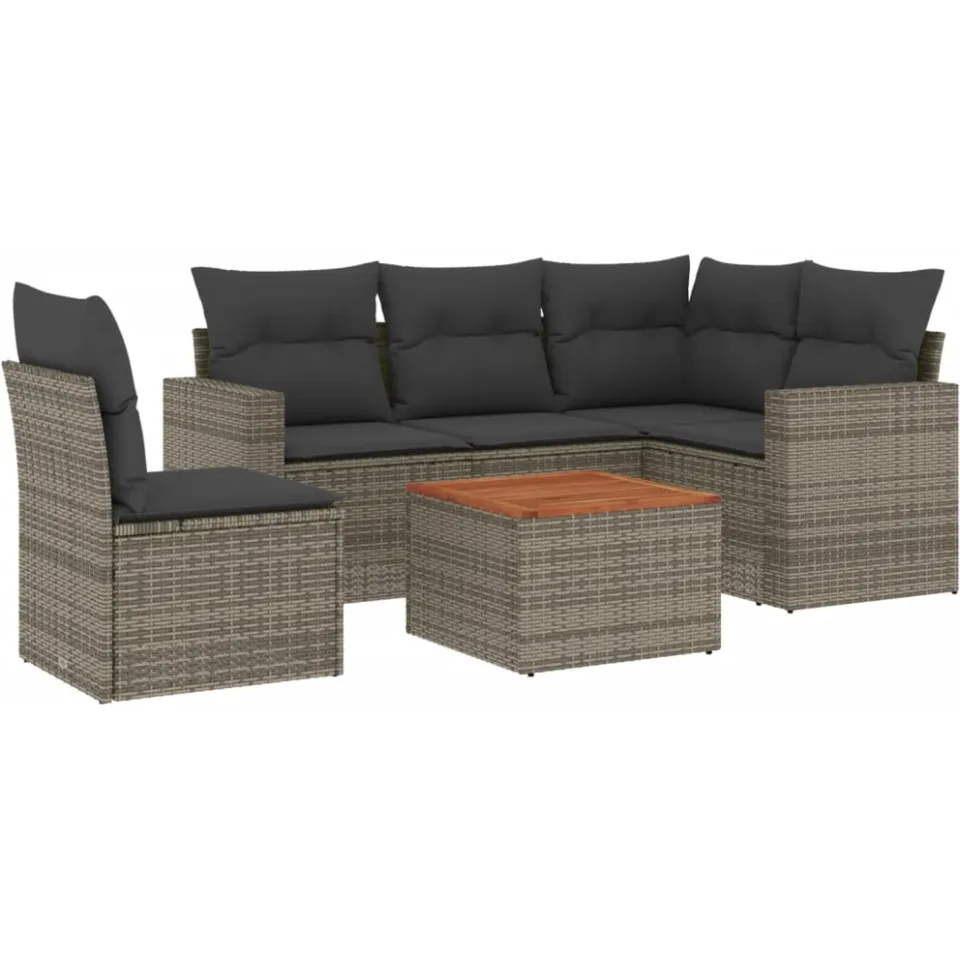vidaXL 6-delige Loungeset met kussens poly rattan grijs, foto 3