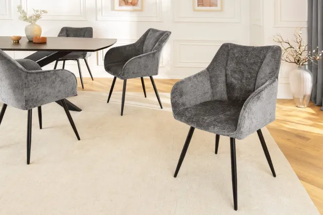 Invicta Interior Draaibare Retro Stoel AVIGNON Grijs Chenille Zwart Metalen Poten - 46469 Zie omschrijving