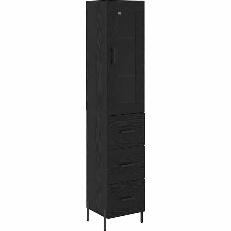 vidaXL Highboard Zwart Eiken 34,5 x 34 x 180 cm Bewerkt hout, foto 3