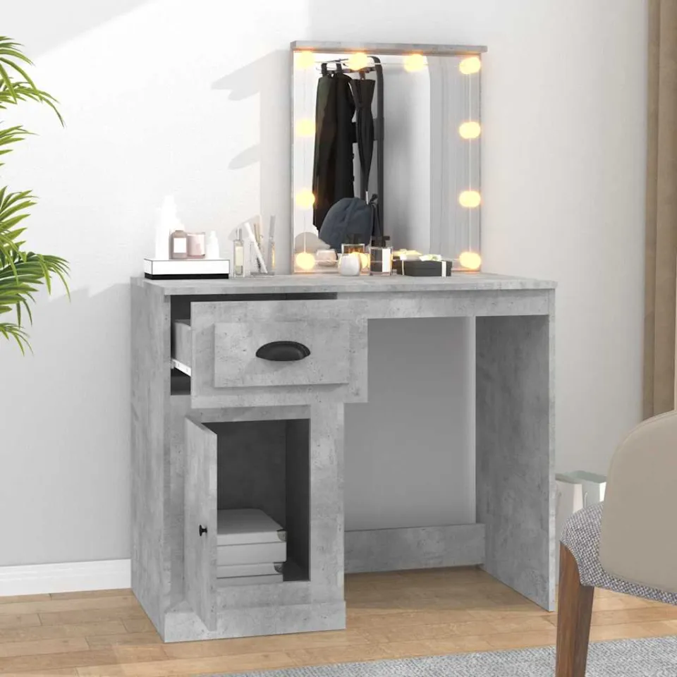 vidaXL Kaptafel met LED 90x50x132,5 cm bewerkt hout betongrijs grijs, foto 3
