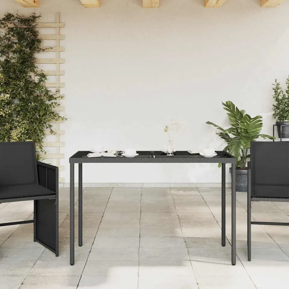 vidaXL Tuintafel met glazen blad 115x54x74 cm poly rattan zwart, foto 3