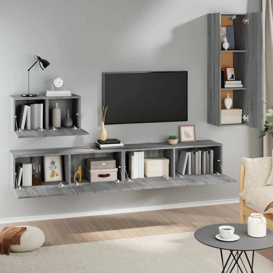 vidaXL 4-delige Tv-meubelset bewerkt hout grijs sonoma eikenkleurig, foto 3