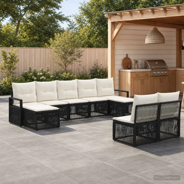 vidaXL Tuinbankenset 9 st 9-zits Zwart poly rattan, foto 2