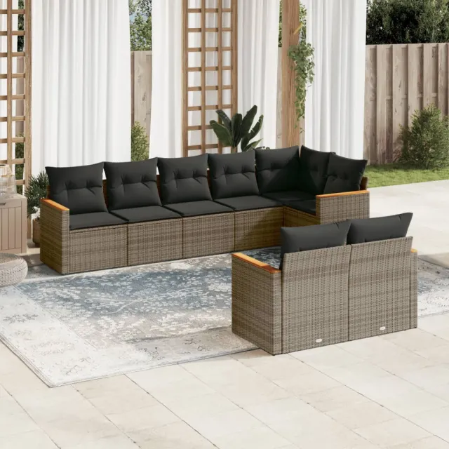 vidaXL 8-delige tuinbankset met kussens, grijs polyrotan, foto 2