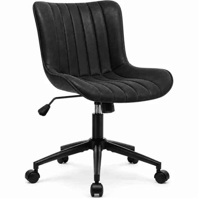 Luxevo Bureaustoel - 360° Draaibaar – Gestoffeerde Design Stoel met Gegolfde Rugleuning – Compacte Thuiswerkstoel – 60 x 63 x 79 cm – Zwart