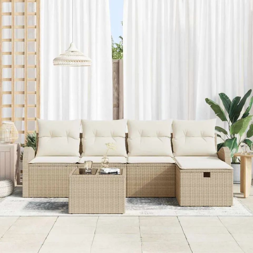 vidaXL Tuin Sofa Set 6 st Beige poly rattan, foto 3