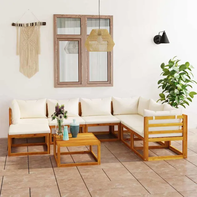 vidaXL 8-delige Loungeset met kussens massief acaciahout crème, foto 2