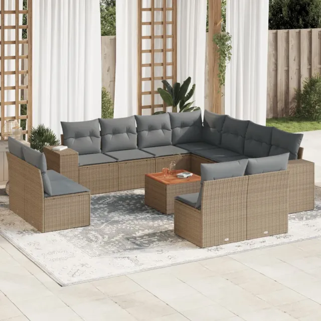 vidaXL 12-delige Loungeset met kussens poly rattan beige, foto 2