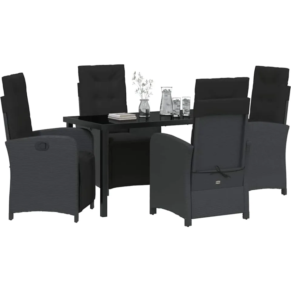 vidaXL Tuin eettafelset 5 st Zwart poly rattan, foto 2