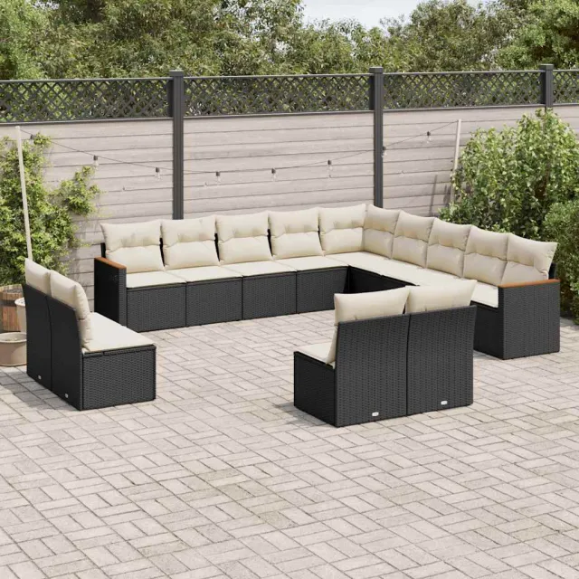 vidaXL 13-delige Loungeset met kussens poly rattan zwart
