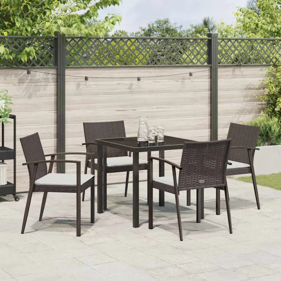 vidaXL Tuin eettafelset 5 st Bruin en zwart PE Rattan, foto 3