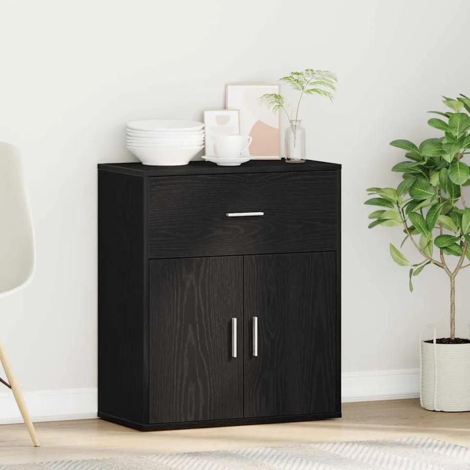 vidaXL Dressoir Zwart Eiken 60 x 31 x 70 cm Bewerkt hout, foto 4