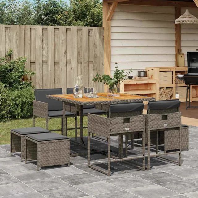 vidaXL 9-delige Tuinset met kussens poly rattan grijs, foto 2