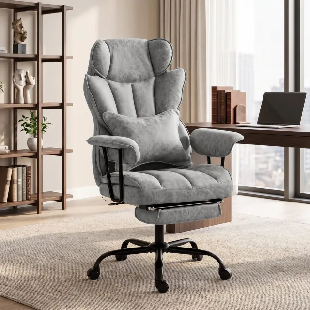 MUVANO Grijze bureaustoel met massage en verwarming - Uitschuifbare voetensteun - Stoffen bekleding - 76 x 77 x 116-126 cm - Verstelbare rugleuning - Voor thuiskantoor Grijs