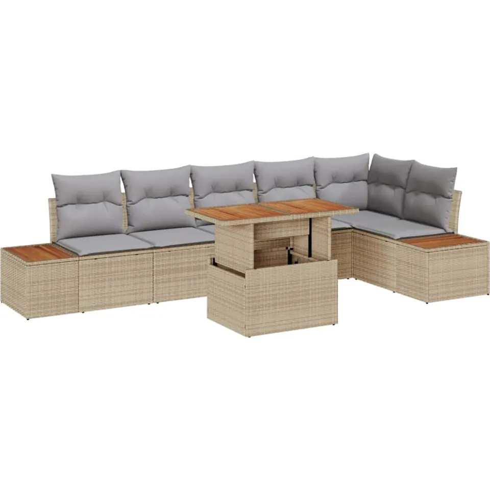 vidaXL Tuin Sofa Set 7 st Beige Poly riet
