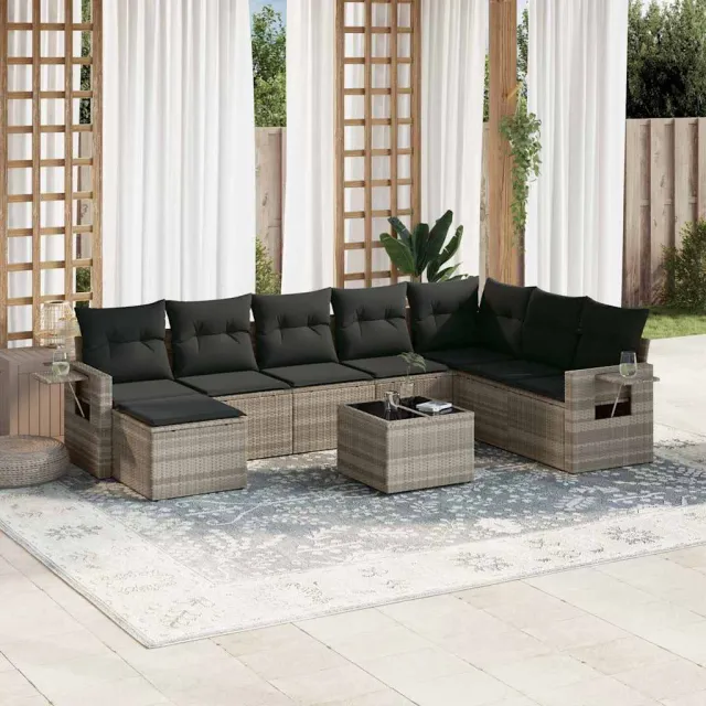 vidaXL 9-delige Loungeset met kussens poly rattan lichtgrijs grijs, foto 2