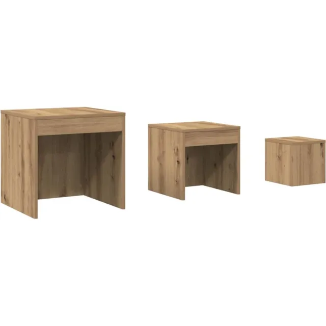 vidaXL 3-delige - Tafeltjesset - bewerkt - hout - artisanaal - eikenkleur artisan eiken