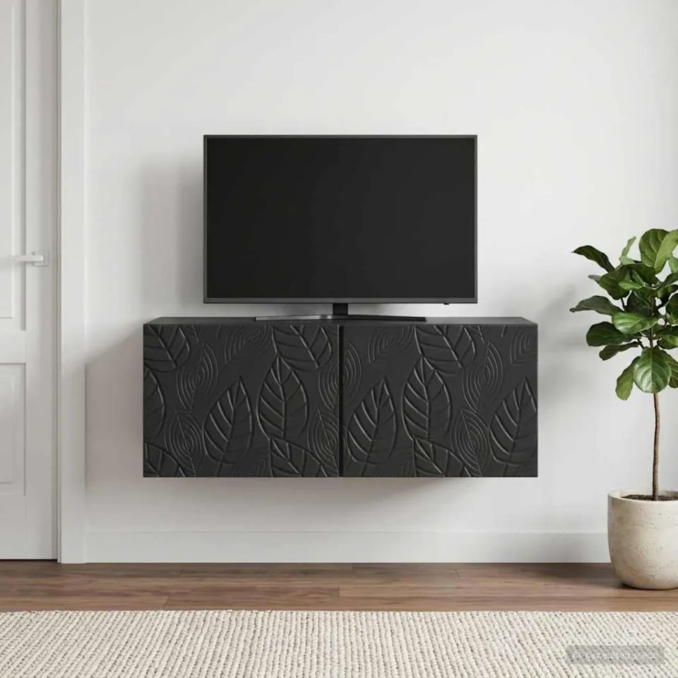 vidaXL Wandbeugel TV-kast 98 x 31 cm Zwart Bewerkt hout Wandgemonteerd, foto 3