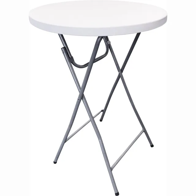 HOME It Ronde Opvouwbare bartafel met poedergecoat stalen frame en stevige 4,5 cm dikke plastic tafelblad, wit/grijs
