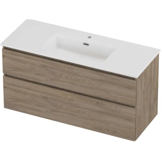 Proline Tribute Badmeubelset Porselein Elegant 1 Kraangat 120x46x62 cm Glans Wit Raw Oak Eiken