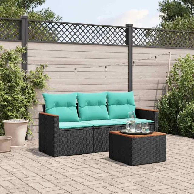 vidaXL 4-delige tuinbankset met kussens, zwart polyrotan, foto 2