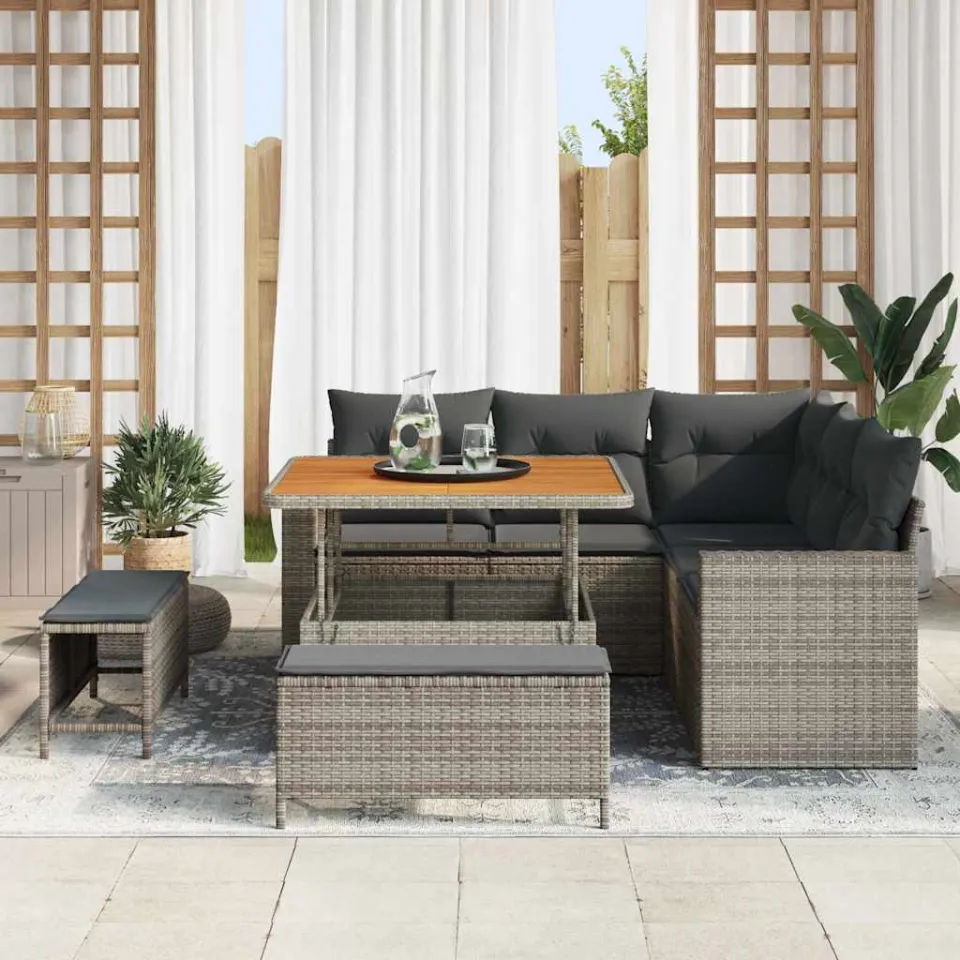 vidaXL Tuinbankenset 8 st Grijs poly rattan, foto 3