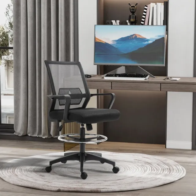 MODFU Bureaustoel - Ergonomische Rugleuning En Verstelbare Voetring - Kantelfunctie - Voor Werkplek - Kunststof - Zwart