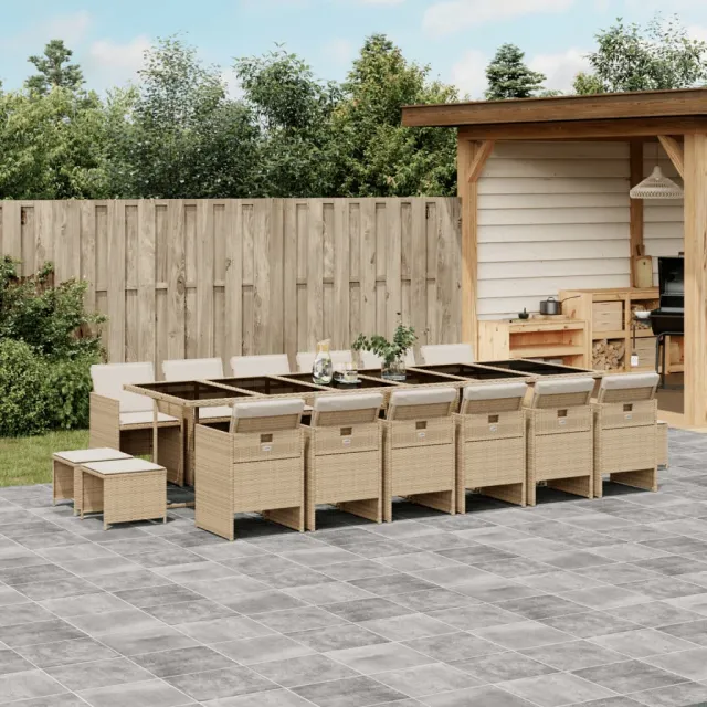 vidaXL 17-delige Tuinset met kussens poly rattan beige, foto 2