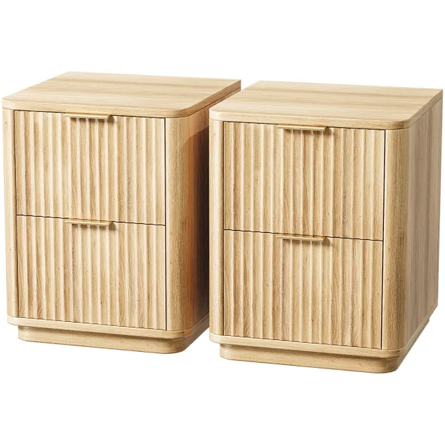 LEADZM Set van 2 Nachtkastjes met 2 lades - Eiken - 45.6 x 35 x 61 cm - lamellendesign