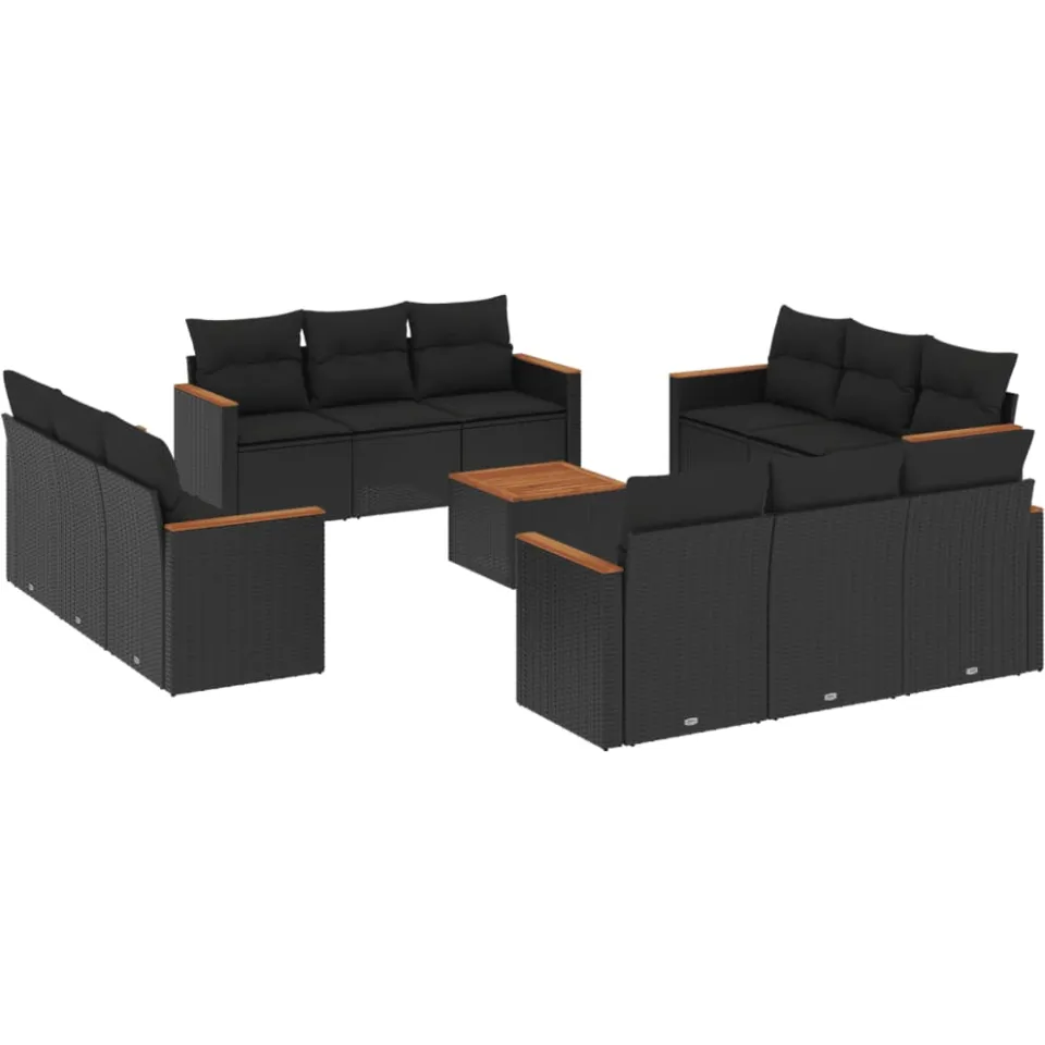 vidaXL 13-delige Loungeset met kussens poly rattan zwart, foto 3