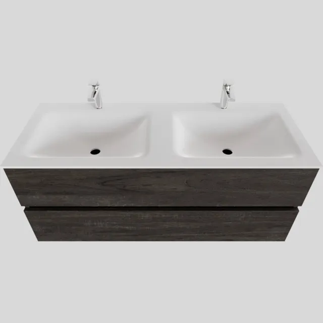 Boss & Wessing Badkamermeubel Solid Surface BWS Oslo 120x46 cm Dubbel Wood Dark Brown (2 kraangaten) Houtlook