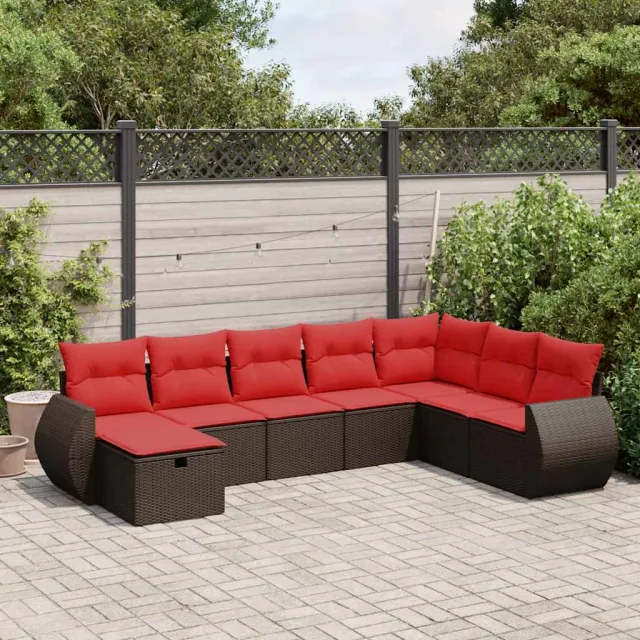 vidaXL 8-delige Loungeset met kussens poly rattan bruin, foto 2