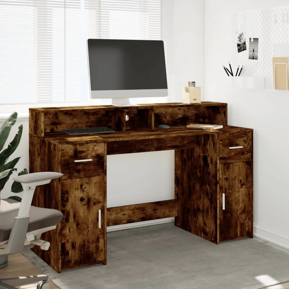 vidaXL Desk Gerookt eiken 140 x 55 x 91 cm Engineered wood, foto 3