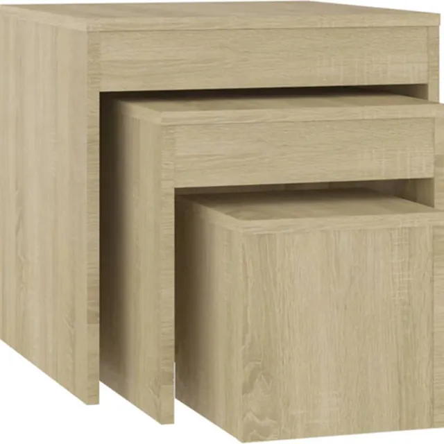 vidaXL 3-delige - Tafeltjesset - bewerkt - hout - sonoma - eikenkleurig sonoma eiken