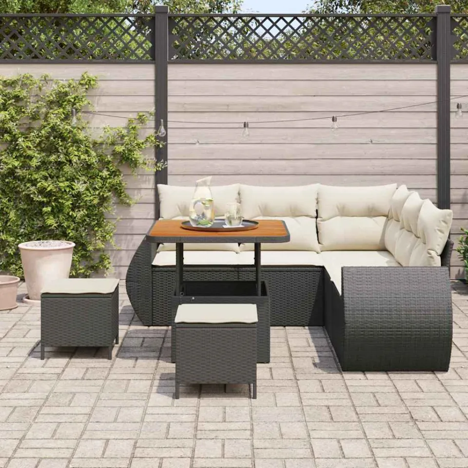 vidaXL Tuinbankenset 8 st Zwart poly rattan, foto 3