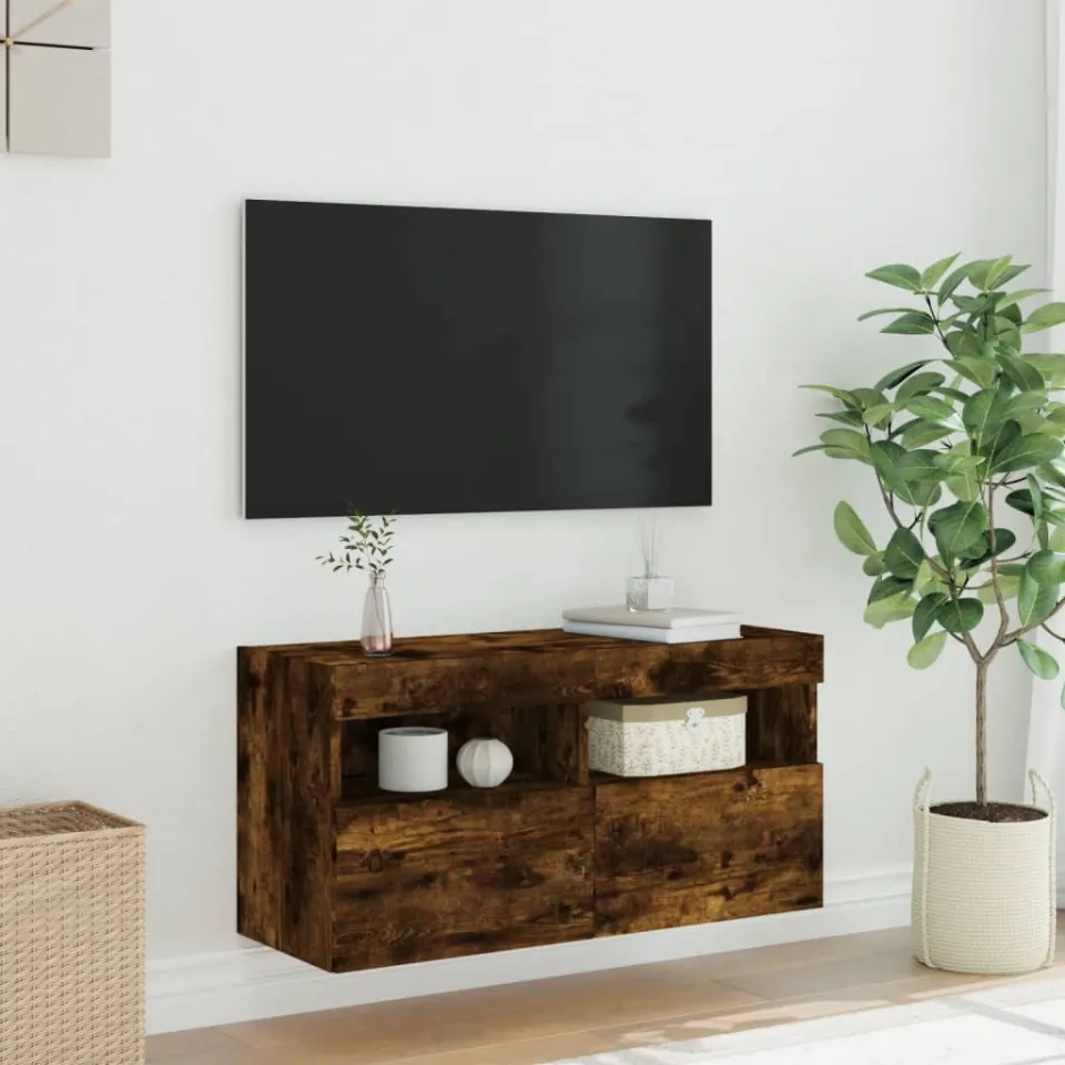 vidaXL Tv-wandmeubel met LED-verlichting 80x30x40 cm gerookt eiken, foto 4