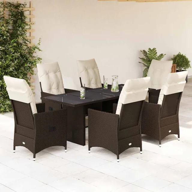 vidaXL 7-delige Tuinset met kussens poly rattan bruin, foto 2