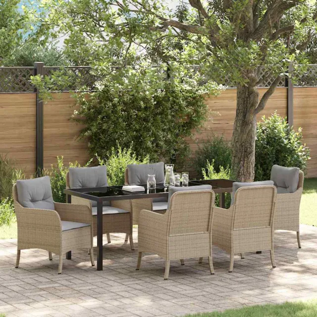 vidaXL Tuin eettafelset 7 st Beige poly rattan, foto 2