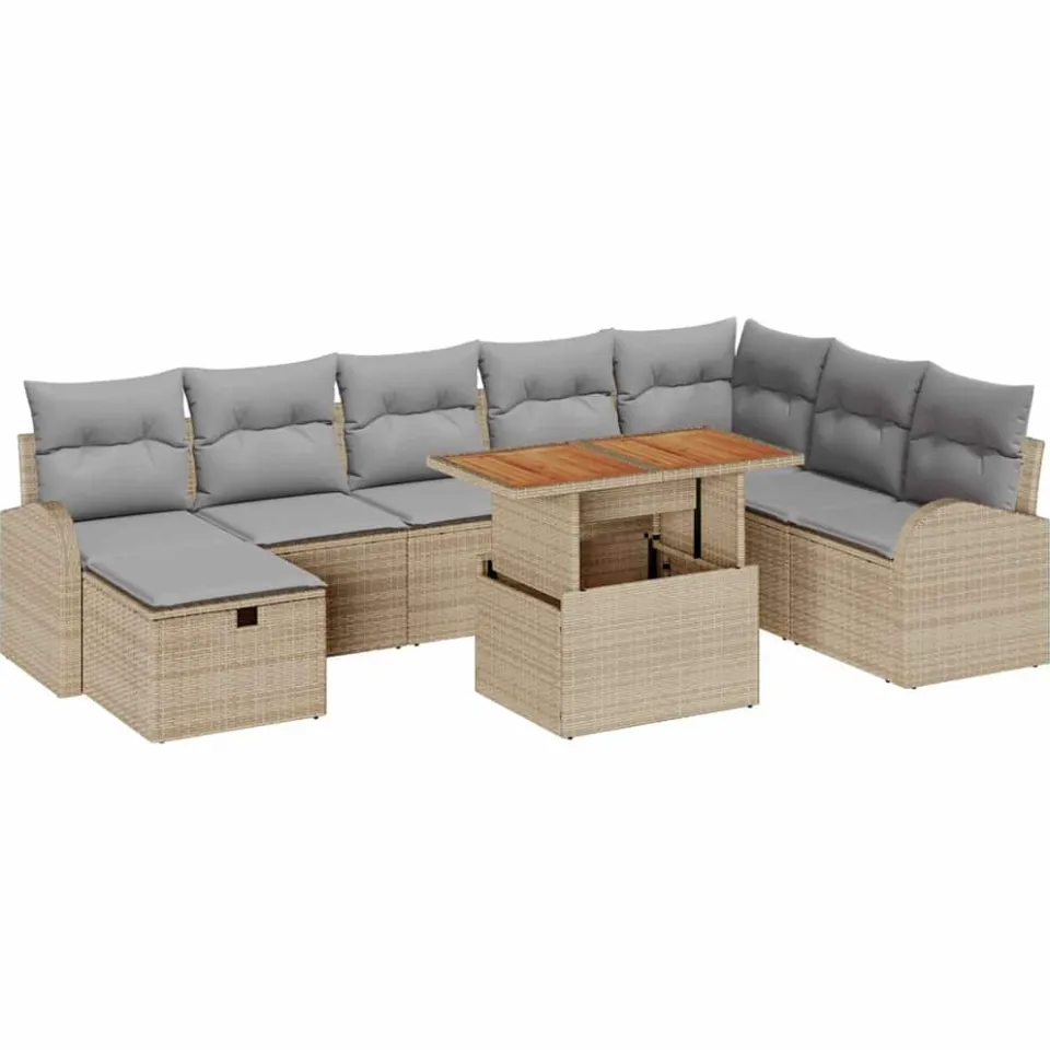 vidaXL Tuinbankenset 9 st Beige poly rattan