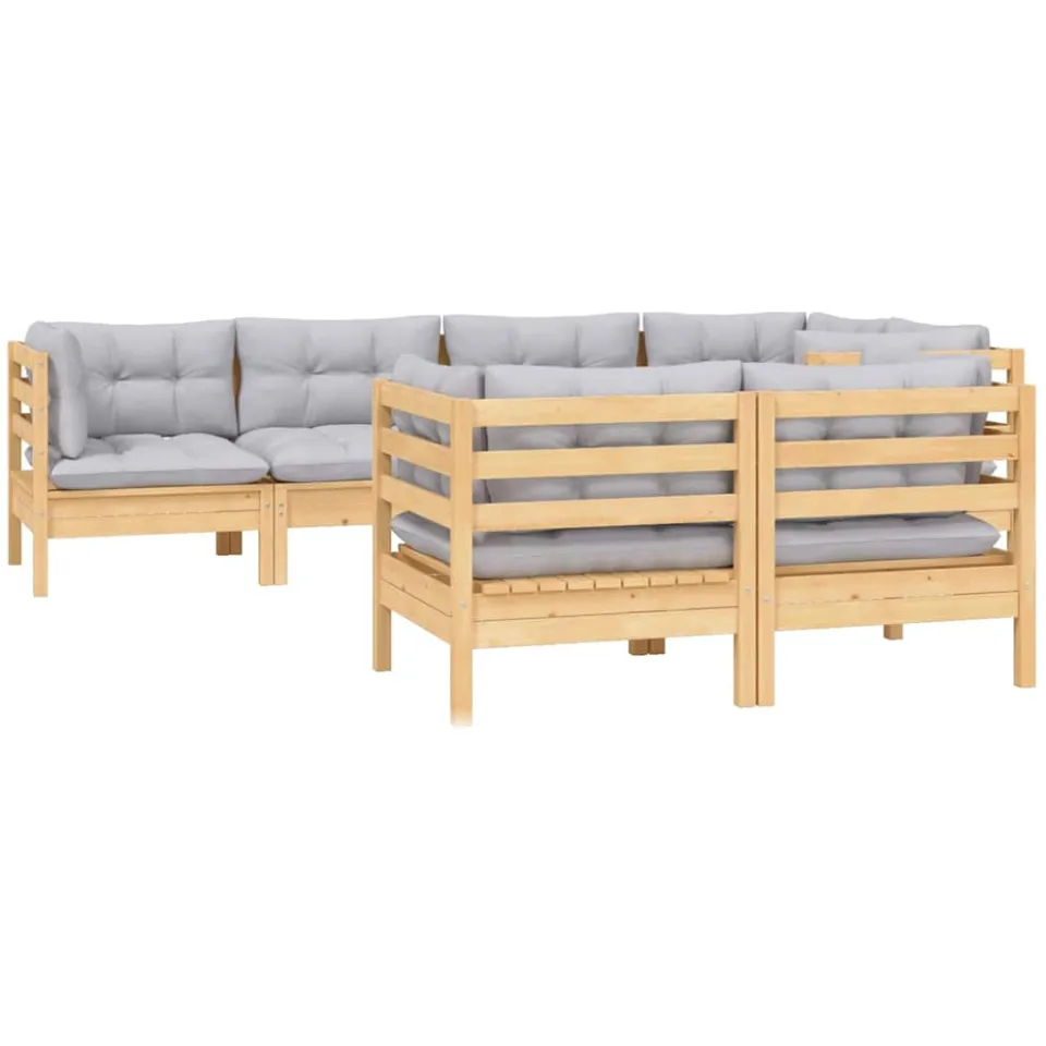 vidaXL 7-delige Loungeset met grijze kussens massief grenenhout Grijs