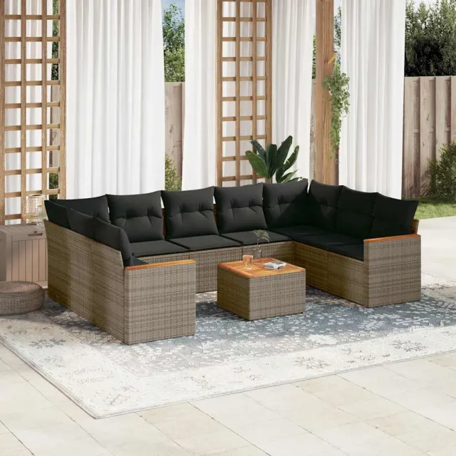 vidaXL 10-delige Loungeset met kussens poly rattan grijs, foto 2