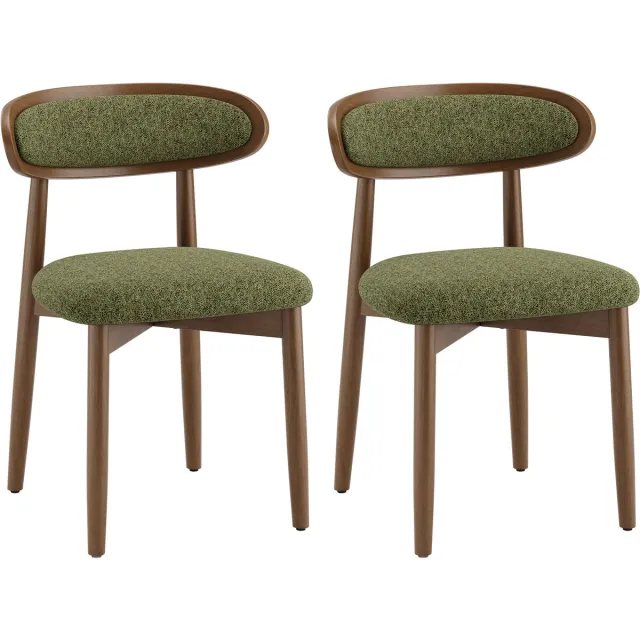COLAMY Set van 2 Eetkamerstoelen van Massief Hout – Scandinavisch Design – Ergonomische Rugleuning – Gewatteerde Zitting – Lendensteun – Groen