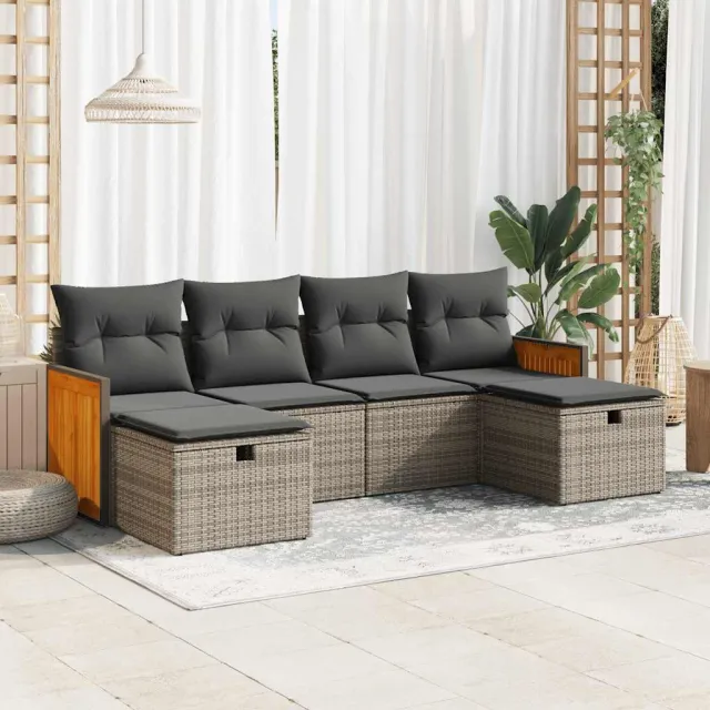 vidaXL 6-delige Loungeset met kussens poly rattan grijs, foto 2