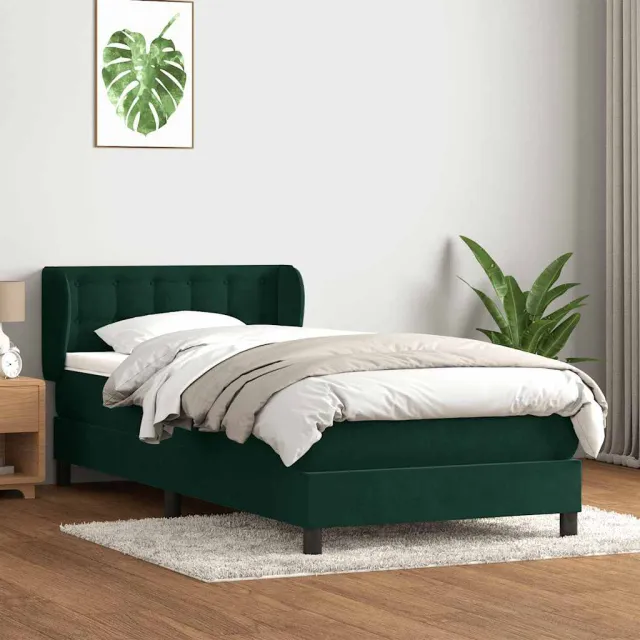 vidaXL Boxspring met matras fluweel donkergroen 80x220 cm groen