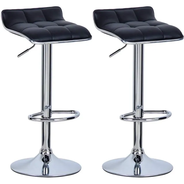 Happyment Barkrukken - Zwarte Kunstleren Barstoelen - Verstelbare Zithoogte 62-84cm - Set van 2 - Voor Keuken