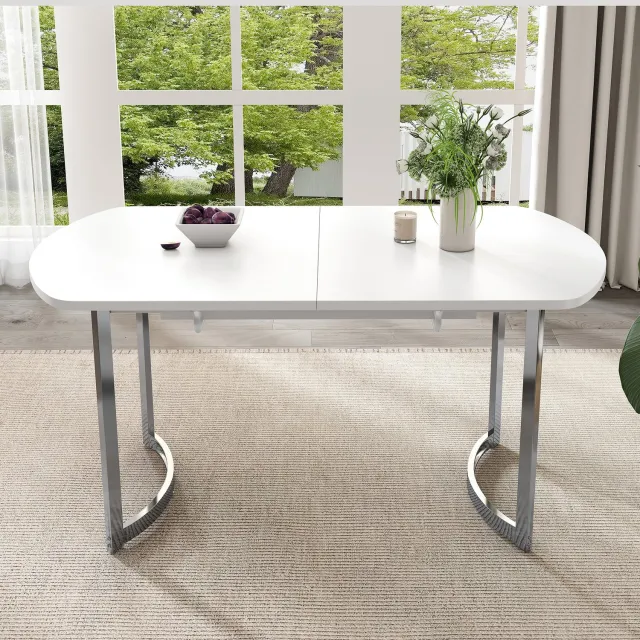 CHICFURN Eettafel 140 cm - 4-6 personen - Uitschuifbaar - Metaal - Wit