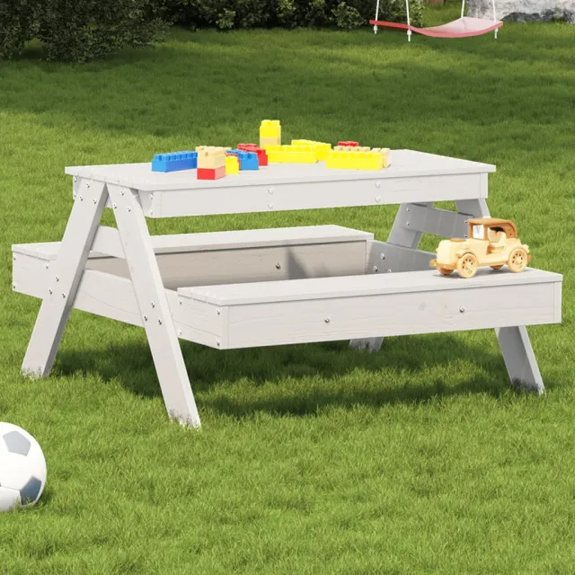 vidaXL Picknicktafel voor kinderen 88x97x52 cm massief grenenhout wit, foto 2