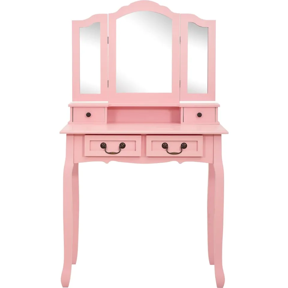 vidaXL Kaptafelset met kruk 80x69x141 cm paulowniahout roze, foto 3