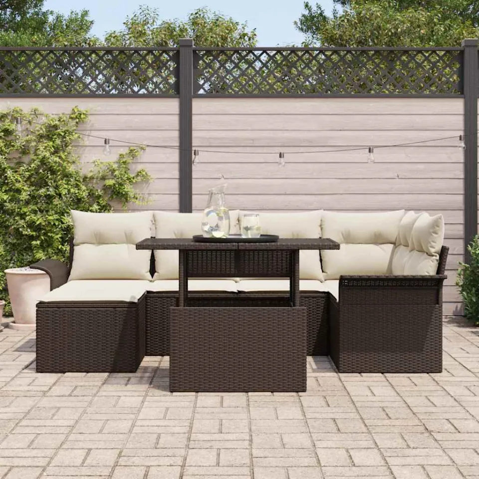 vidaXL Tuin Sofa Set 7 st Bruin Poly riet, foto 3