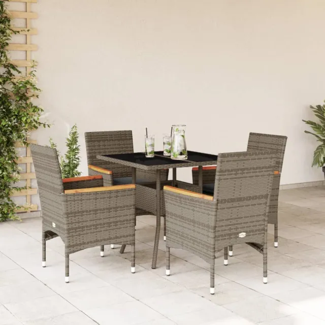 vidaXL 5-delige Tuinset met kussens poly rattan en glas grijs, foto 2